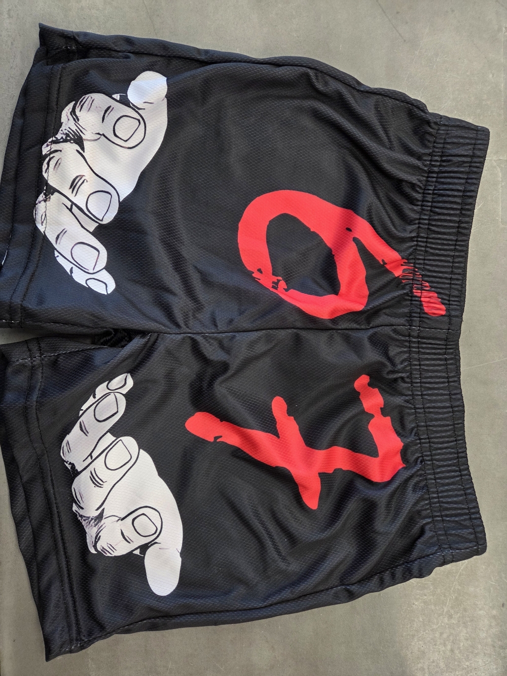 Black Graphic Shorts with Red & White Print